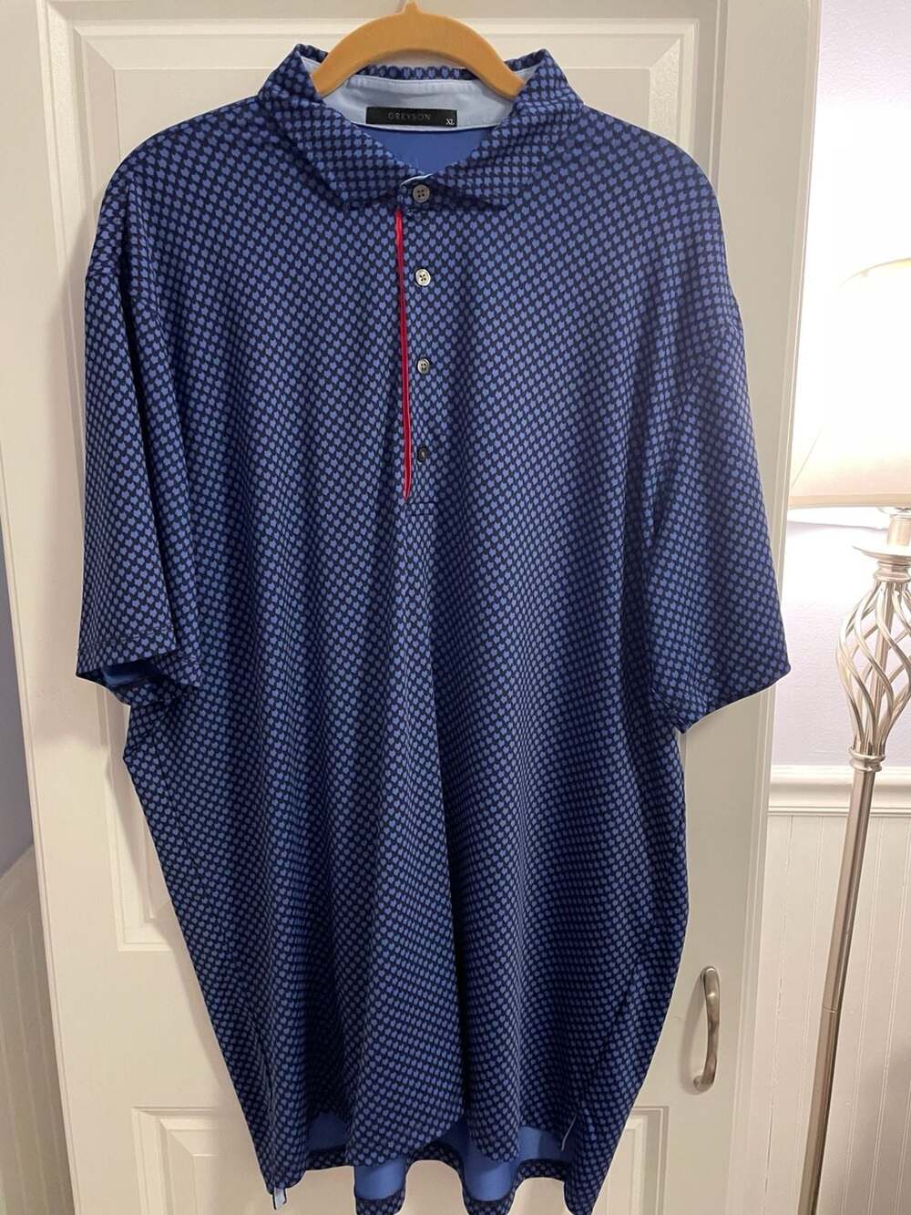 Greyson Wolf Head Pattern Golf Polo Shirt Blue Size XL